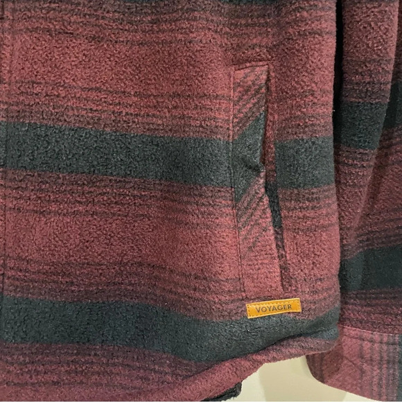Voyager Men's Remote Plaid Fleece Shirt Jacket Large black maroon Sherpa - Picture 4 of 9